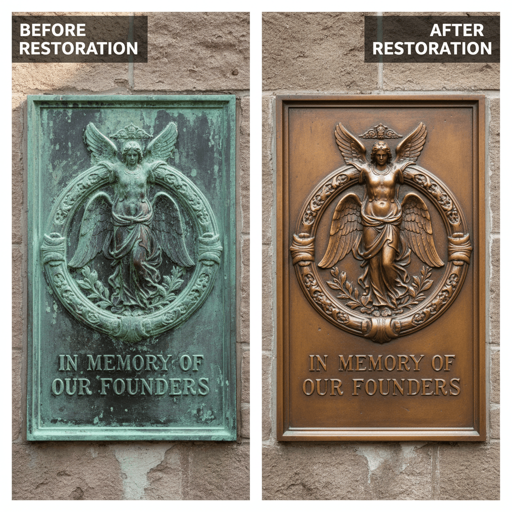 Bronze plaque cleaning and restoration
