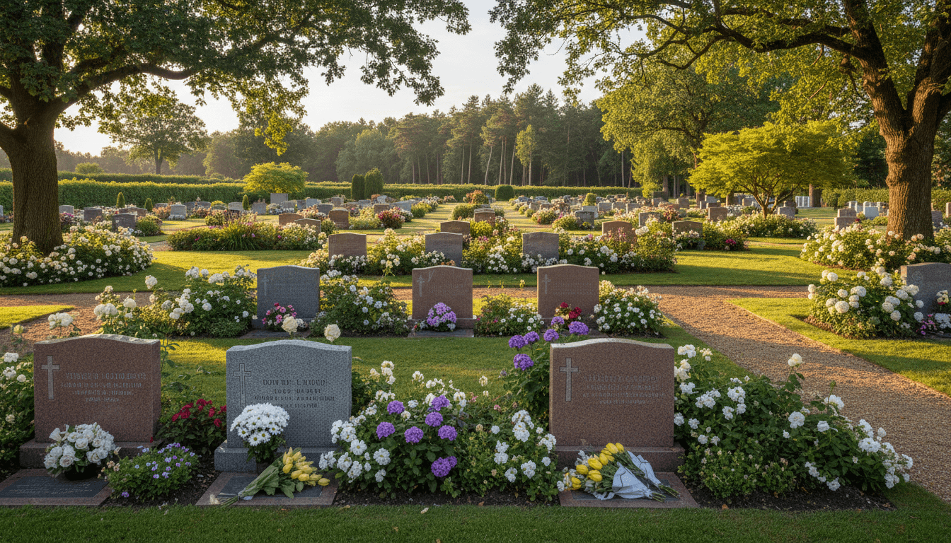 Well-maintained cemetery memorial grounds